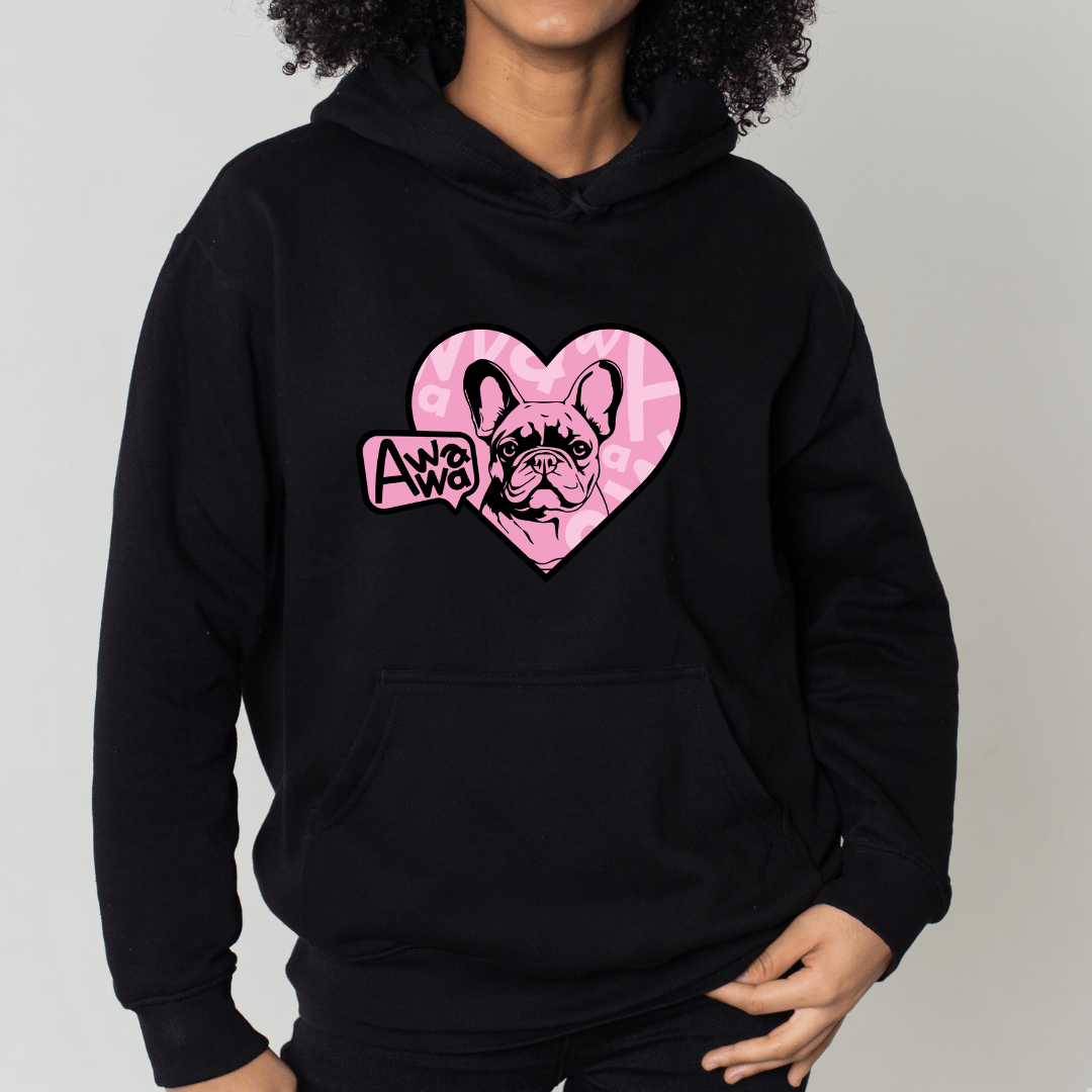 Sudadera con capucha Frenchie Pink Heart para mujer