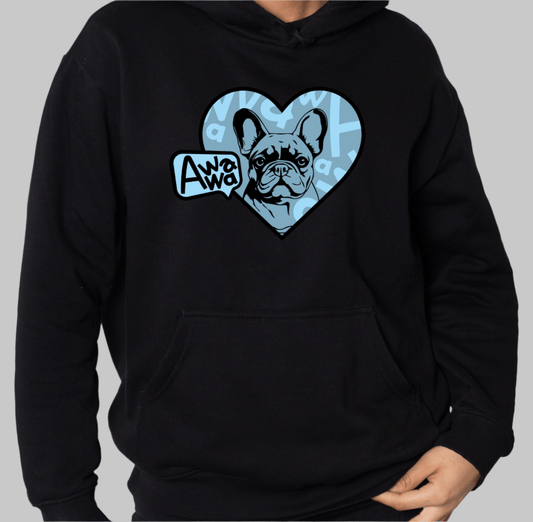 Frenchie Blue Heart Hoodie Men