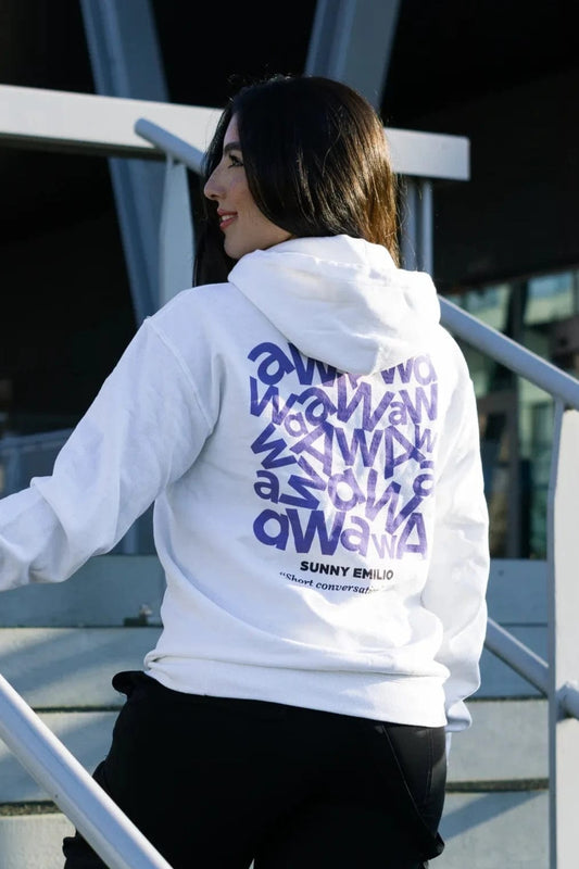 Short Conversation Hoodie Women (Purple Letters)