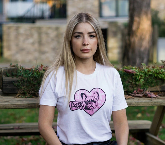 Frenchie Pink Heart Long T-Shirt Women