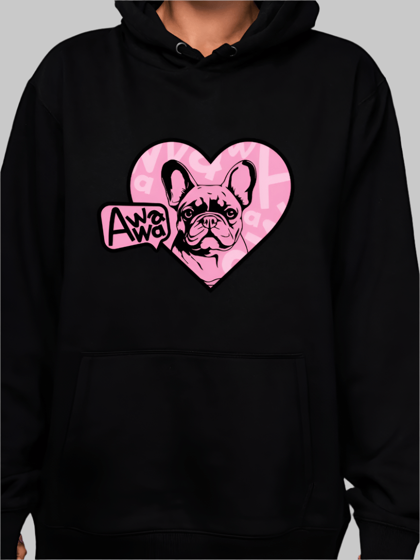 Sudadera con capucha Frenchie Pink Heart para hombre