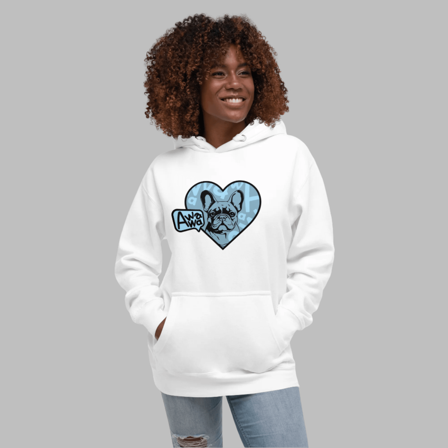 Moletom com capuz Frenchie Blue Heart feminino